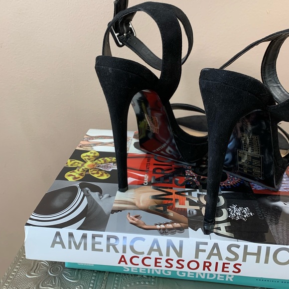 Black Faux Suede Platform Heels - Picture 4 of 4